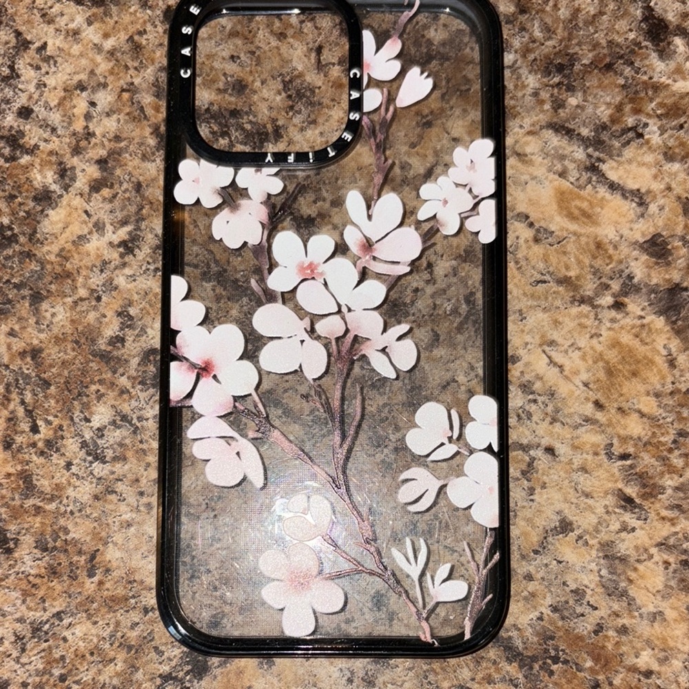 CASETIFY Cherry Blossom Clear Phone Case with Black Border.